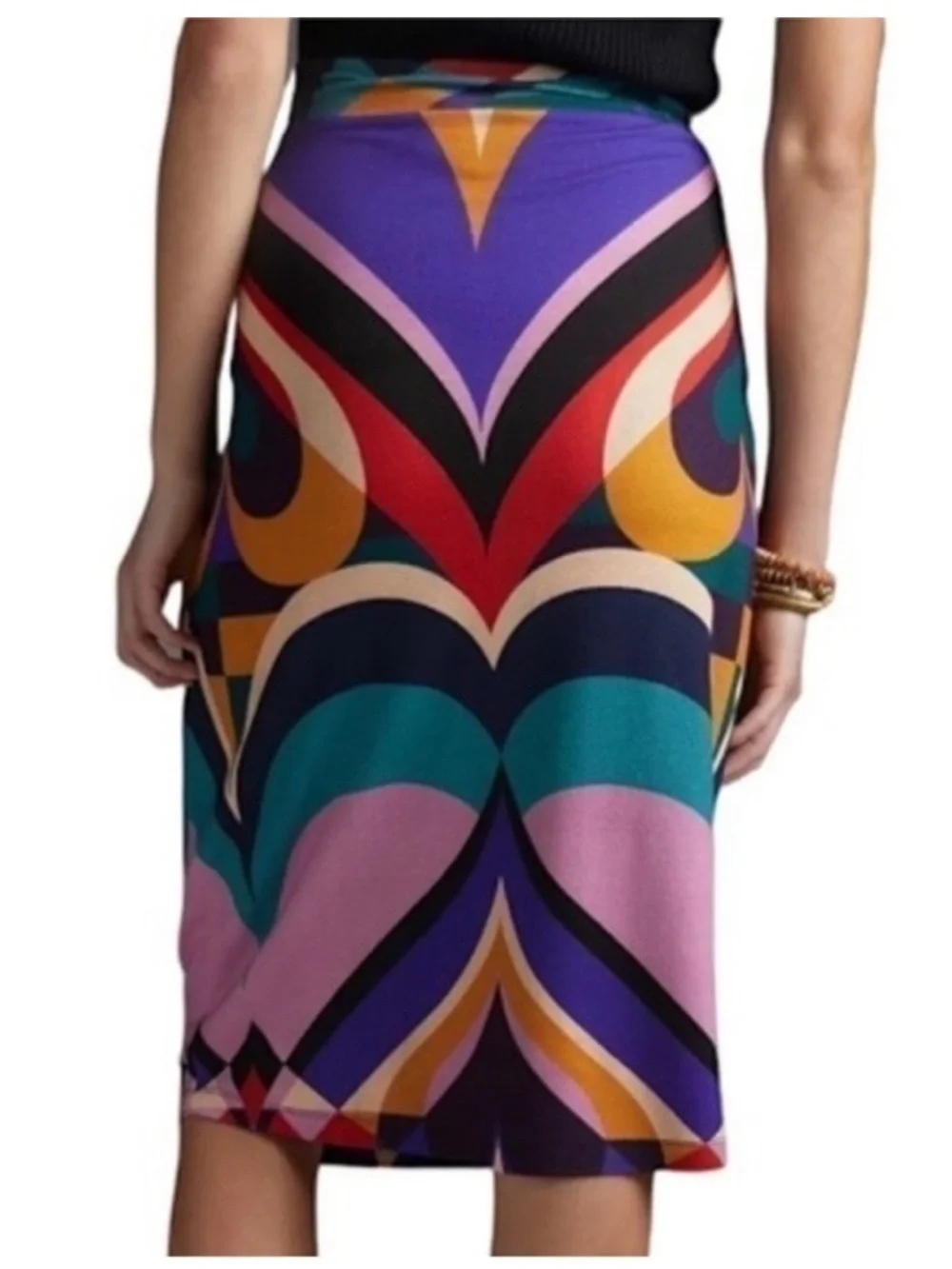 FARM Rio Kaliya Midi Skirt Bold Geometric Retro Mod Print Colorblock Boho XS